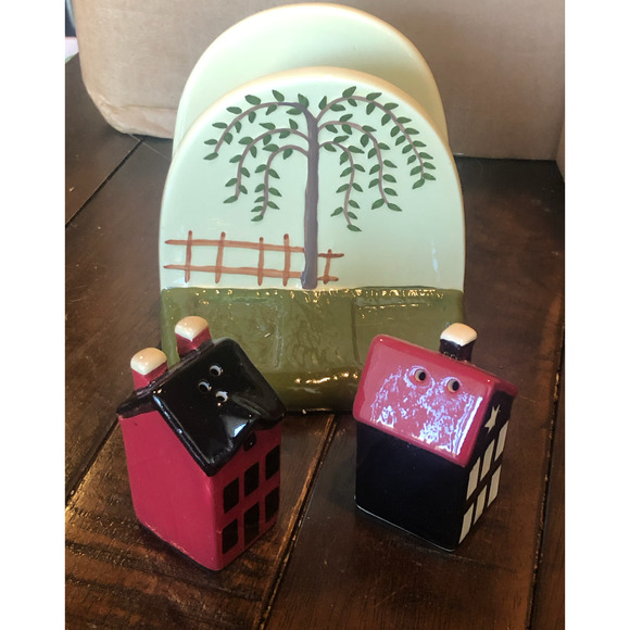 NIB 90's Vintage Collections Etc Fall Country Napkin Salt Pepper Set Farm Ranch - Picture 11 of 14